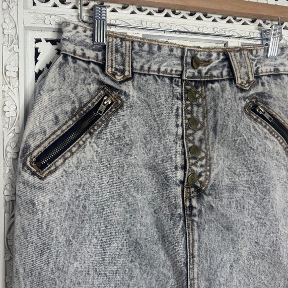 Vintage Get Used By Elie Acid Wash Grunge Denim Midi Skirt Zipper Details Sz S - Picture 2 of 9
